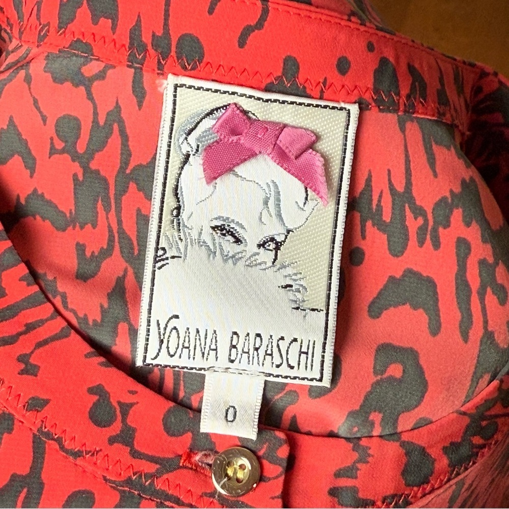 Yoana Baraschi Red and Black Patterned Shirtdress with Belt and Pockets Sz 0 - Picture 8 of 10